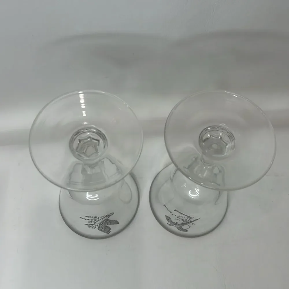 Tiffin Pheasant Grouse Crystal Stem Cocktail Goblet 3 Oz Silver Trim Rim Set 2